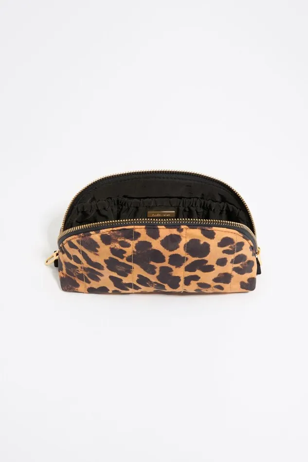 Medium Leopard Nylon Halfmoon Makeup Case Leopard Natural Women Bimba Y Lola Vanity Pouches