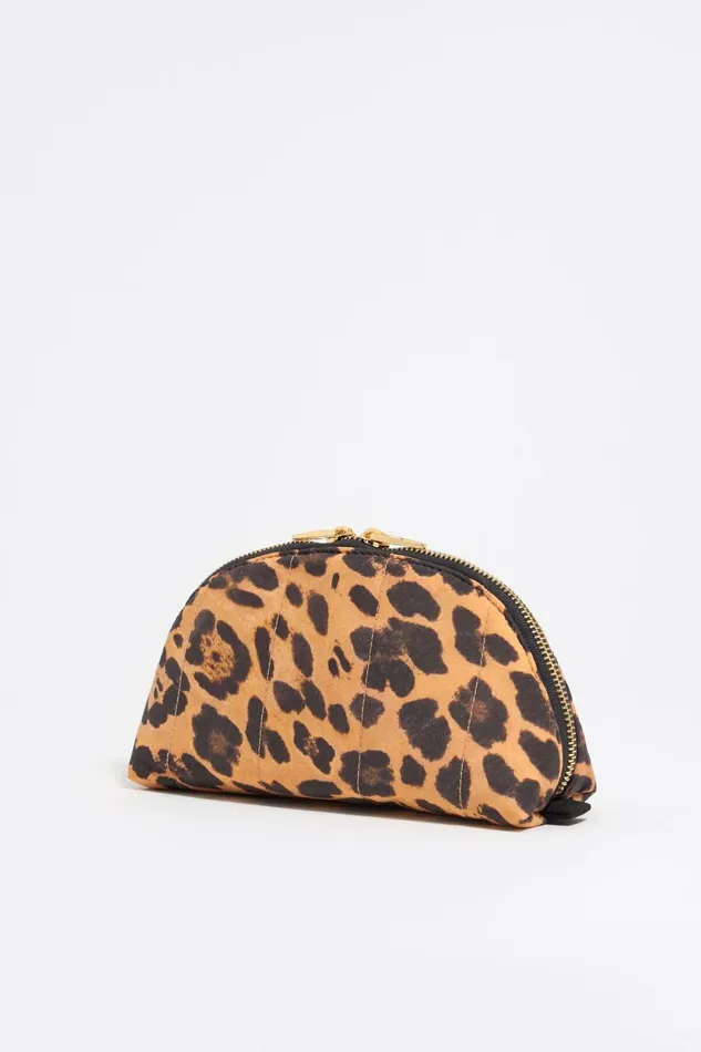 Medium Leopard Nylon Halfmoon Makeup Case Leopard Natural Women Bimba Y Lola Vanity Pouches