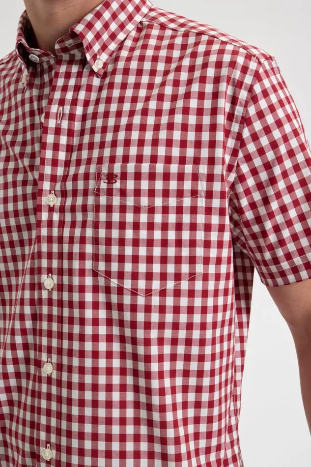 Men Ben Sherman Heritage Check Shirts Short Sleeve House Poplin Gingham Shirt 8211 Merlot