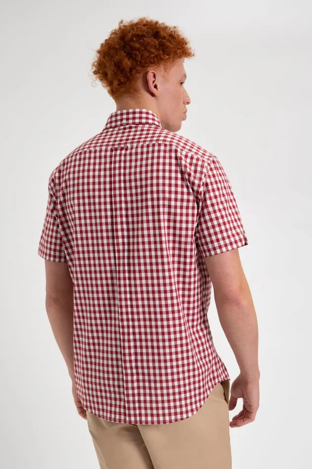 Men Ben Sherman Heritage Check Shirts Short Sleeve House Poplin Gingham Shirt 8211 Merlot
