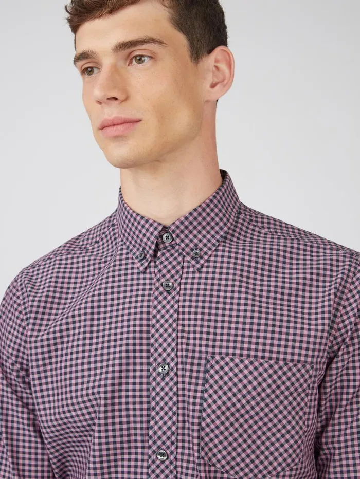 Men Ben Sherman Heritage Check Shirts Signature LongSleeve Gingham Shirt 8211 Violet