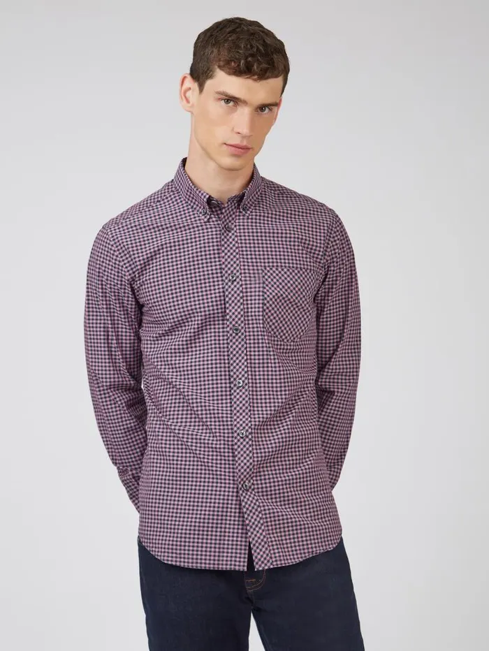 Men Ben Sherman Heritage Check Shirts Signature LongSleeve Gingham Shirt 8211 Violet