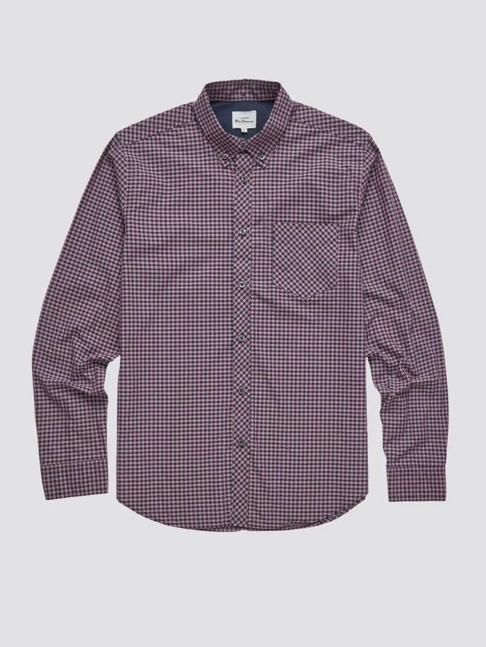 Men Ben Sherman Heritage Check Shirts Signature LongSleeve Gingham Shirt 8211 Violet
