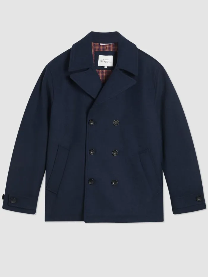 Men Ben Sherman Jackets and Outerwear Classic Wool Blend Midnight Peacoat