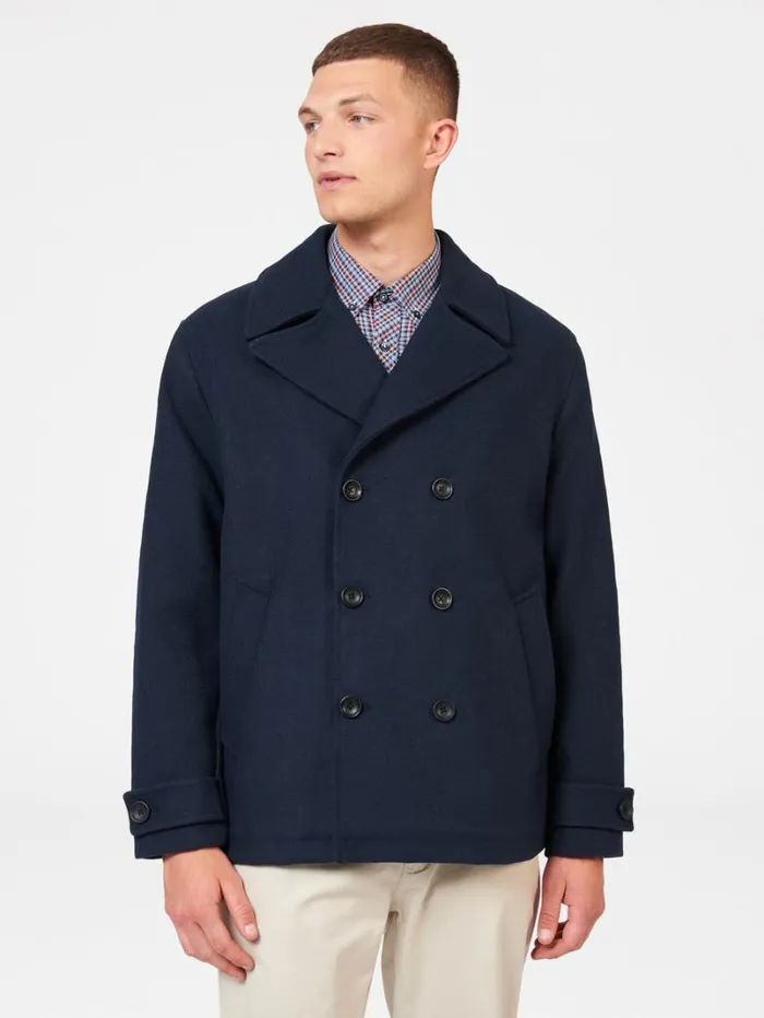Men Ben Sherman Jackets and Outerwear Classic Wool Blend Midnight Peacoat