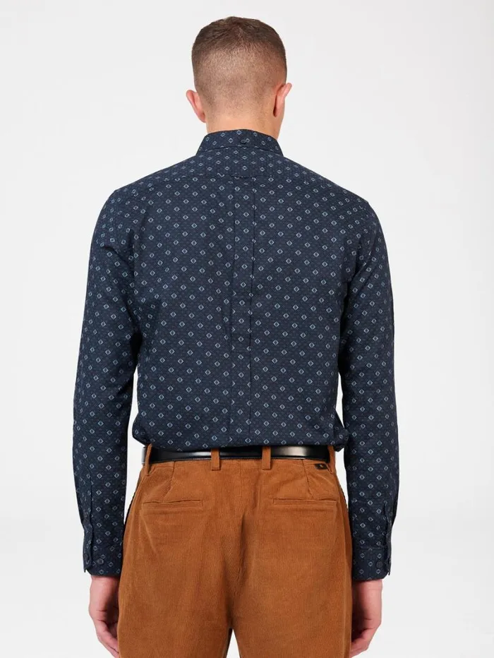 Men Ben Sherman Long Sleeve Shirts Signature Geo Print Shirt 8211 Midnight