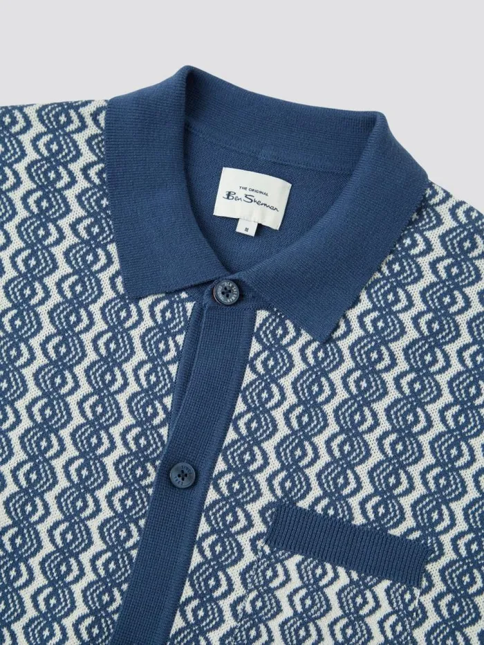 Men Ben Sherman Mod Knit Polos Geo Knit Polo Sweater Polo Blue Polo Shirt Men Ben Sherman Mod Knit Polos Geo Knit Polo Sweater Polo Blue Polo Shirt