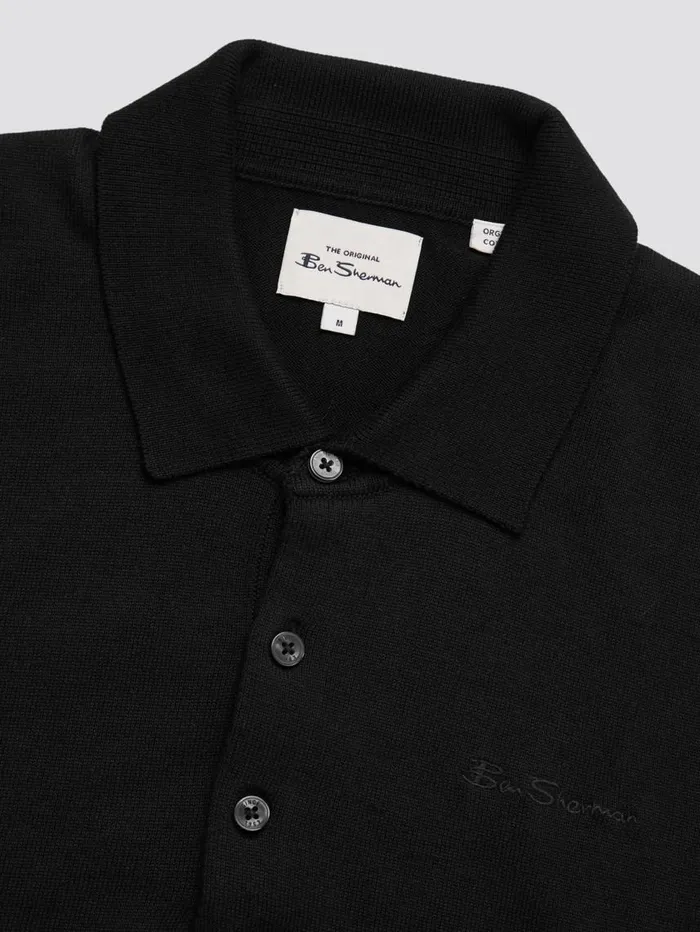 Men Ben Sherman Mod Knit Polos Signature LongSleeve Knit Polo 8211 Black