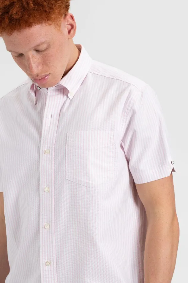 Men Ben Sherman Oxford Shirts Short Sleeve Brighton Oxford Organic Shirt 8211 Pink Bengal Stripe Men Ben Sherman Oxford Shirts Short Sleeve Brighton Oxford Organic Shirt 8211 Pink Bengal Stripe