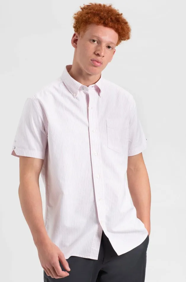 Men Ben Sherman Oxford Shirts Short Sleeve Brighton Oxford Organic Shirt 8211 Pink Bengal Stripe