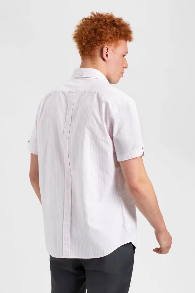 Men Ben Sherman Oxford Shirts Short Sleeve Brighton Oxford Organic Shirt 8211 Pink Bengal Stripe