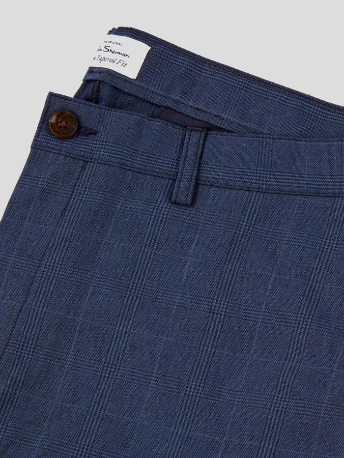 Men Ben Sherman Pants and Chinos Tonal CheckPrint SlimTaper Trouser 8211 Dark Blue