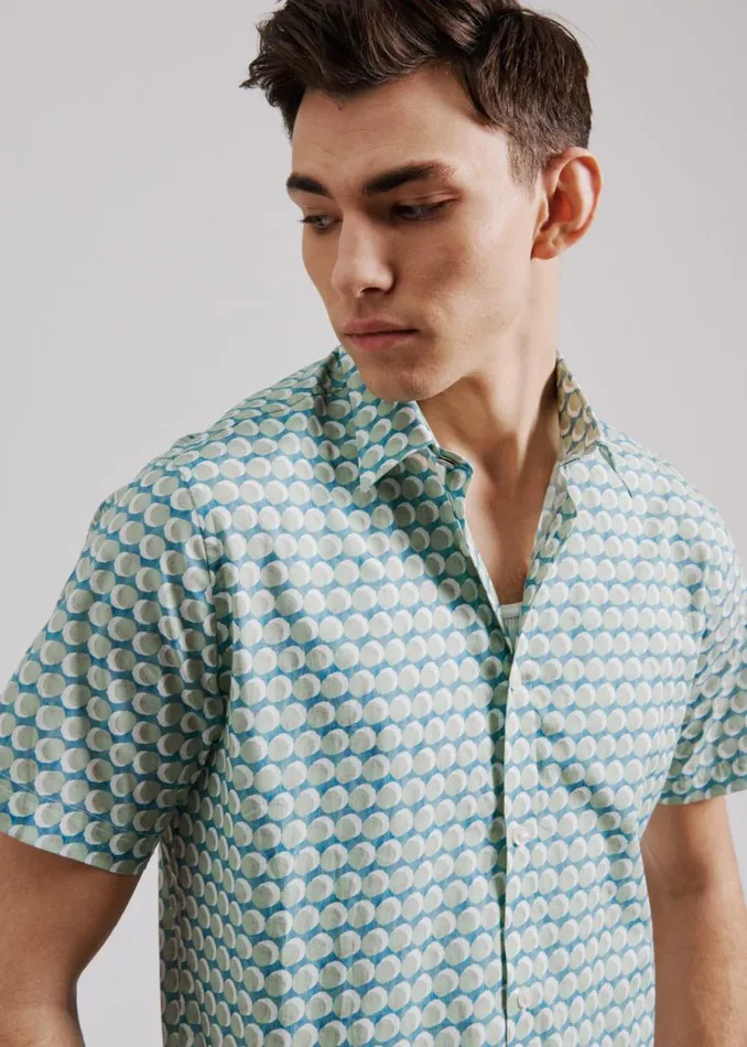 Men Ben Sherman Short Sleeve Shirts Watercolor Spot Print ShortSleeve Shirt