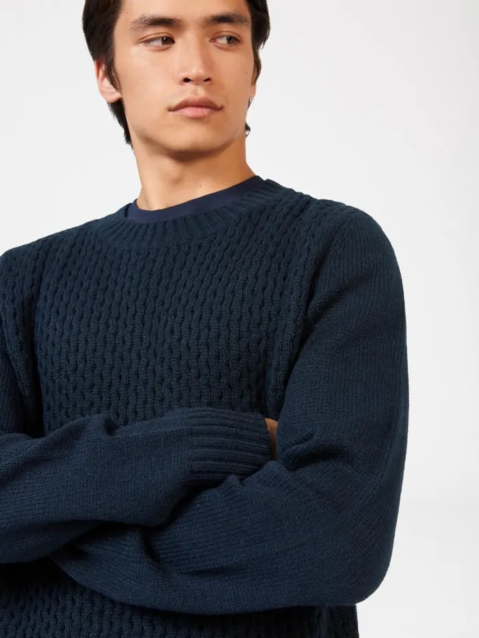 Men Ben Sherman Sweaters and Knits Aran Textured Knit Crewneck Sweater