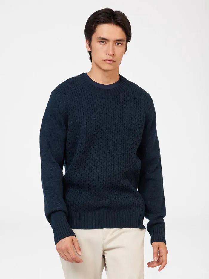 Men Ben Sherman Sweaters and Knits Aran Textured Knit Crewneck Sweater