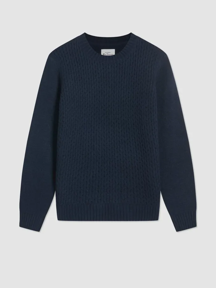 Men Ben Sherman Sweaters and Knits Aran Textured Knit Crewneck Sweater