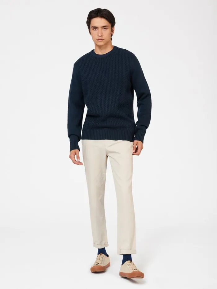 Men Ben Sherman Sweaters and Knits Aran Textured Knit Crewneck Sweater
