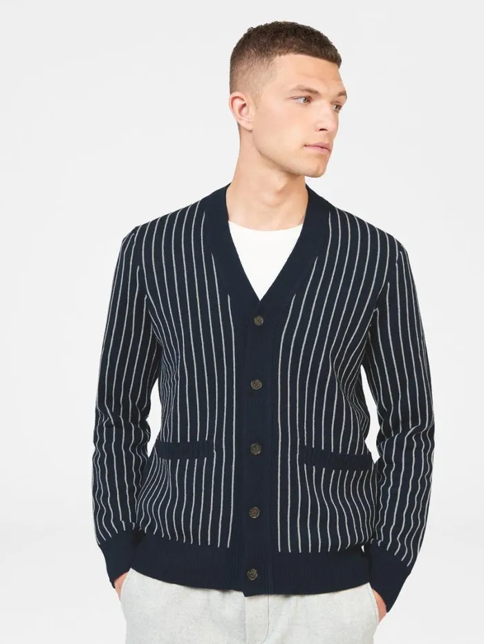 Men Ben Sherman Sweaters and Knits Jacquard Stripe Knit Cardigan 8211 Dark Navy Men Ben Sherman Sweaters and Knits Jacquard Stripe Knit Cardigan 8211 Dark Navy