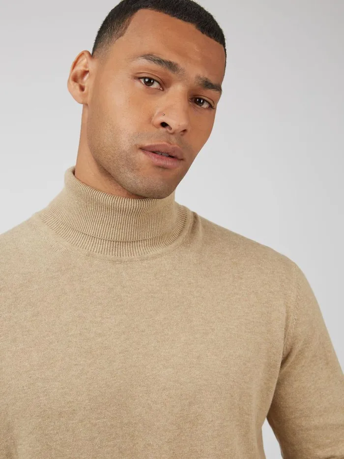 Men Ben Sherman Sweaters and Knits Signature Knit RollNeck Sweater 8211 Sand