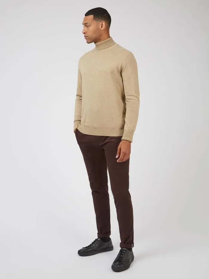 Men Ben Sherman Sweaters and Knits Signature Knit RollNeck Sweater 8211 Sand