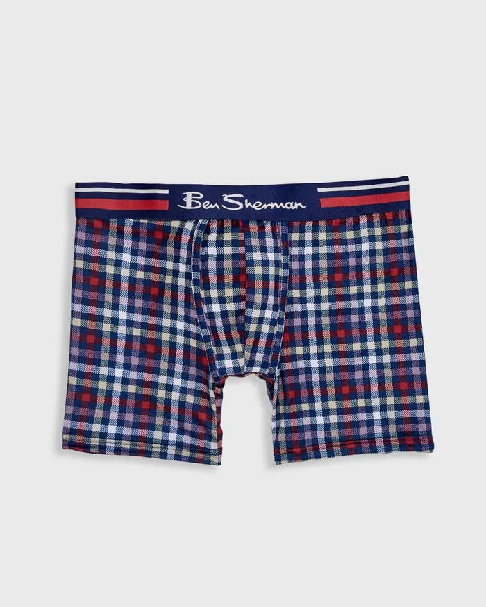 Men Ben Sherman Underwear 4Pack Microfiber Boxer Briefs 8211 PlaidRedGreyNavy