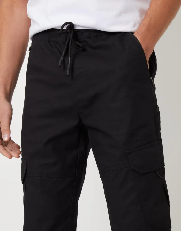 Men Black Drawcord Cargo Trousers Threadbare Cargo Men Black Drawcord Cargo Trousers Threadbare Cargo