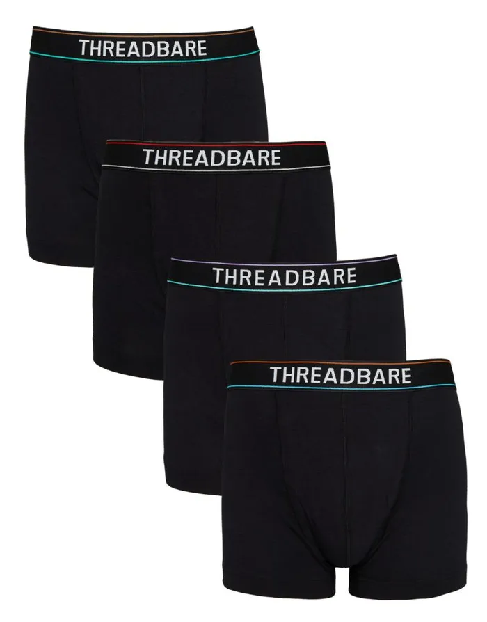 Men Black Hipster Fit Boxer Shorts 4 Pack Threadbare Underwear