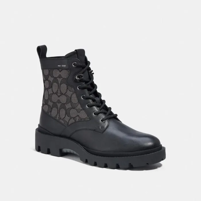 Men Boots Coach Citysole Lace Up Boot In Signature Jacquard Black