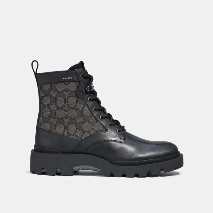 Men Boots Coach Citysole Lace Up Boot In Signature Jacquard Black