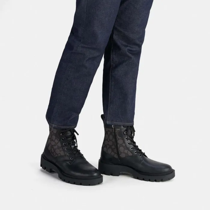 Men Boots Coach Citysole Lace Up Boot In Signature Jacquard Black