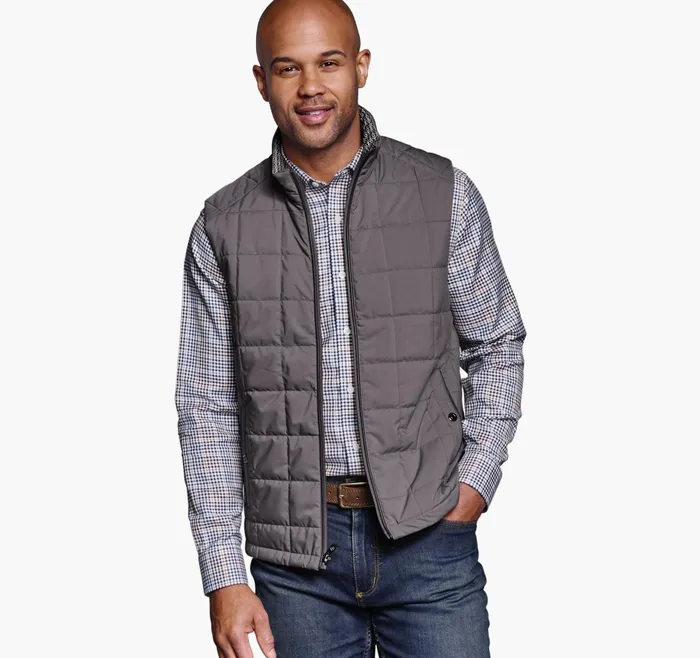 Men Box Quilted Vest Gray JohnstonandMurphy Coats Jackets and Vests