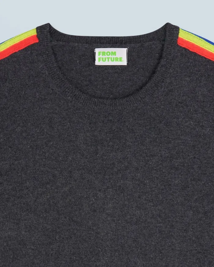 Men Cashmere Sweaters From Future Crewneck Sweater With Multicolor Sleeve Stripes Charcoal H
