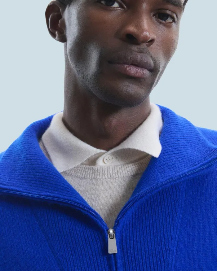 Men Cashmere Sweaters From Future Oversized Quarter Zip Neck Sweater Popblue
