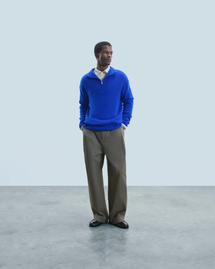 Men Cashmere Sweaters From Future Oversized Quarter Zip Neck Sweater Popblue