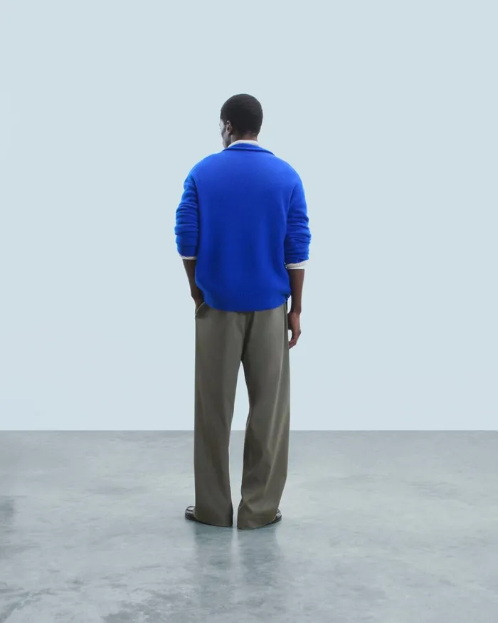Men Cashmere Sweaters From Future Oversized Quarter Zip Neck Sweater Popblue