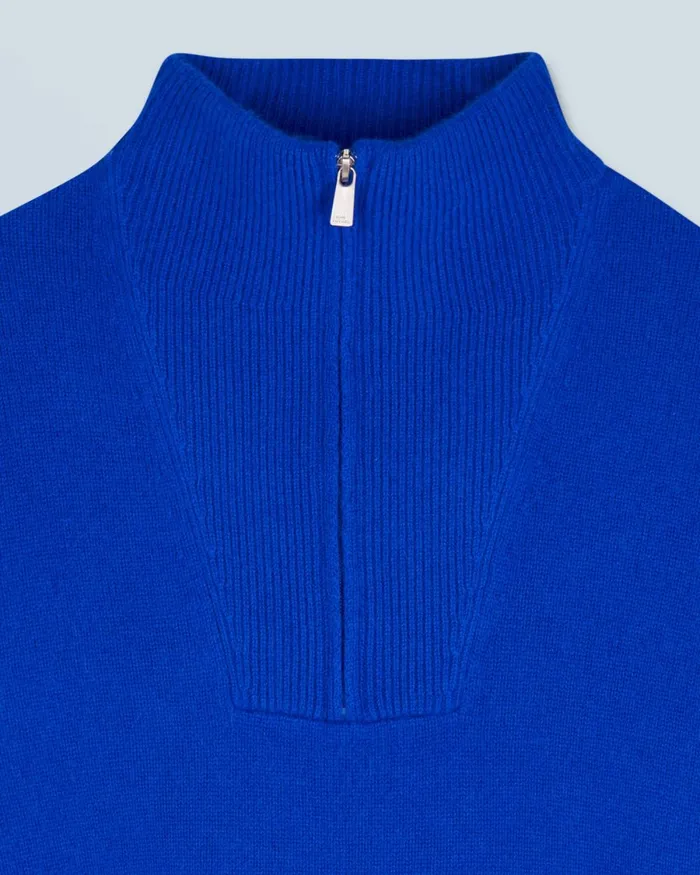 Men Cashmere Sweaters From Future Oversized Quarter Zip Neck Sweater Popblue