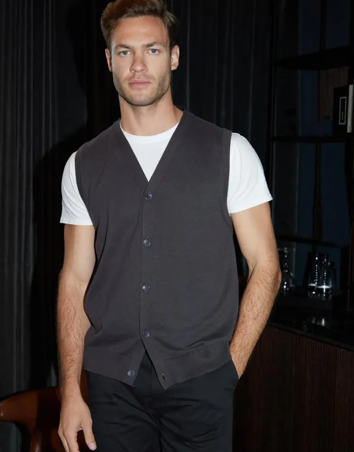 Men Charcoal Knitted Button Up Waistcoat Threadbare Jumpers Men Charcoal Knitted Button Up Waistcoat Threadbare Jumpers