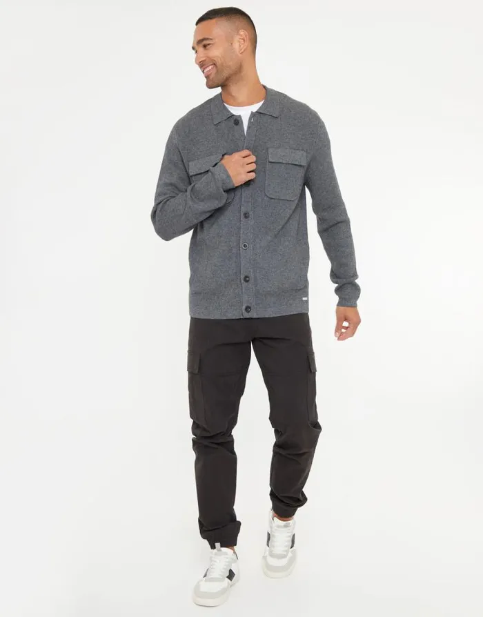 Men Charcoal Marl Knitted Long Sleeve Shirt Threadbare Shirts Men Charcoal Marl Knitted Long Sleeve Shirt Threadbare Shirts