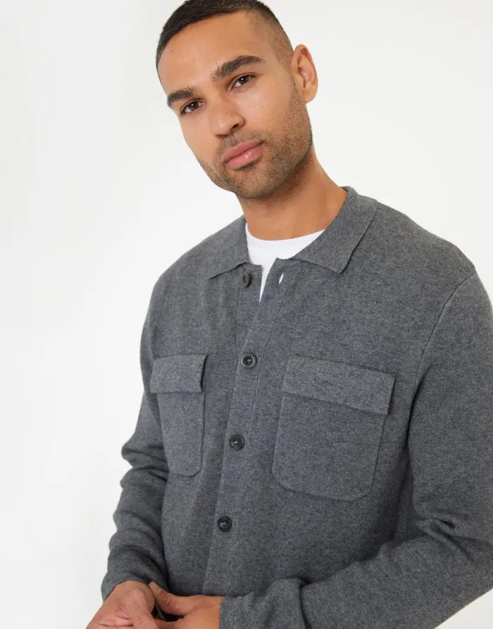 Men Charcoal Marl Knitted Long Sleeve Shirt Threadbare Shirts Men Charcoal Marl Knitted Long Sleeve Shirt Threadbare Shirts