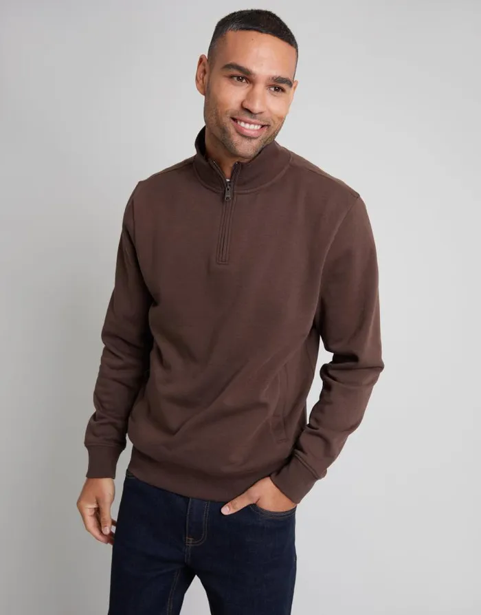 Men Chocolate Quarter Zip Sweatshirt Threadbare Sweatshirts