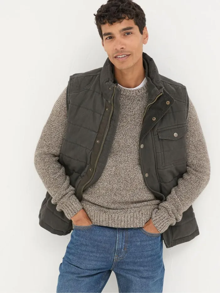 Men Coats and Jackets Fat Face Wardley Brown Canvas Gilet