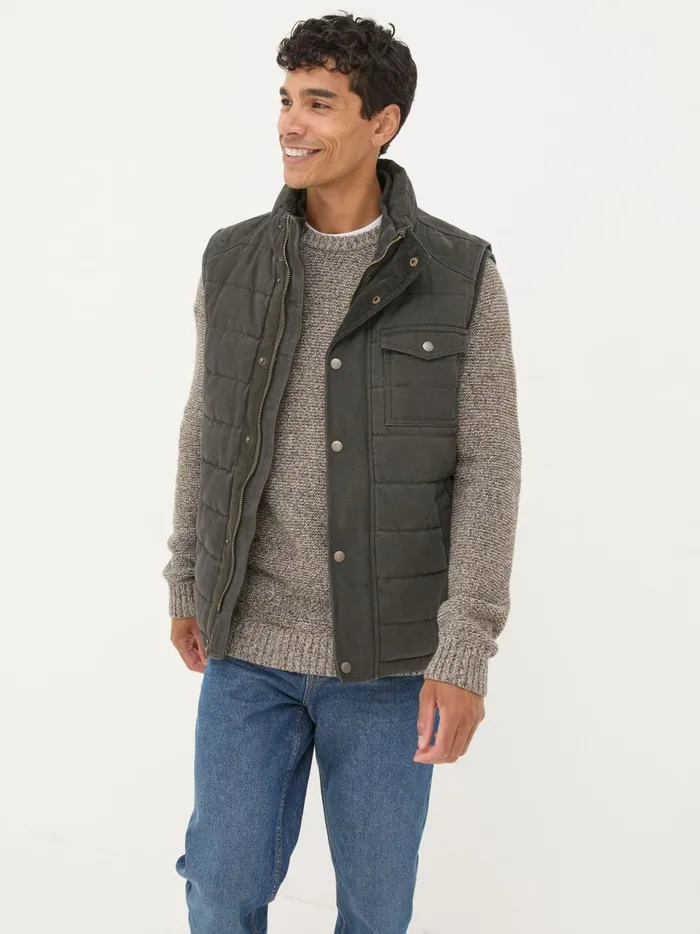Men Coats and Jackets Fat Face Wardley Brown Canvas Gilet