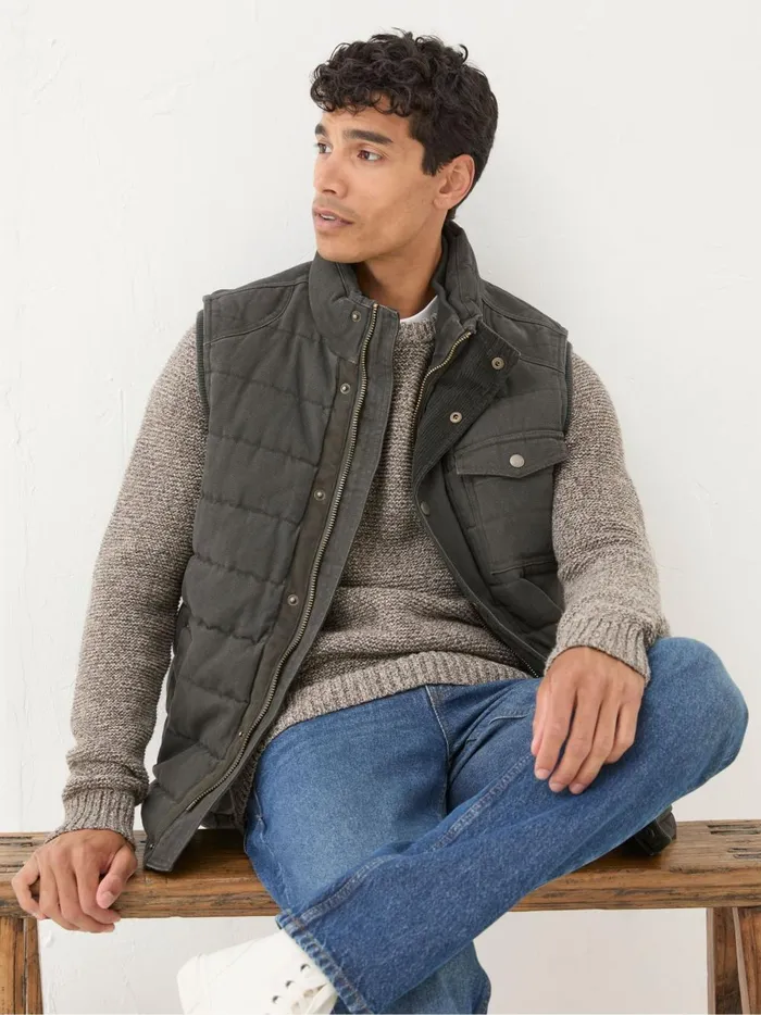 Men Coats and Jackets Fat Face Wardley Brown Canvas Gilet
