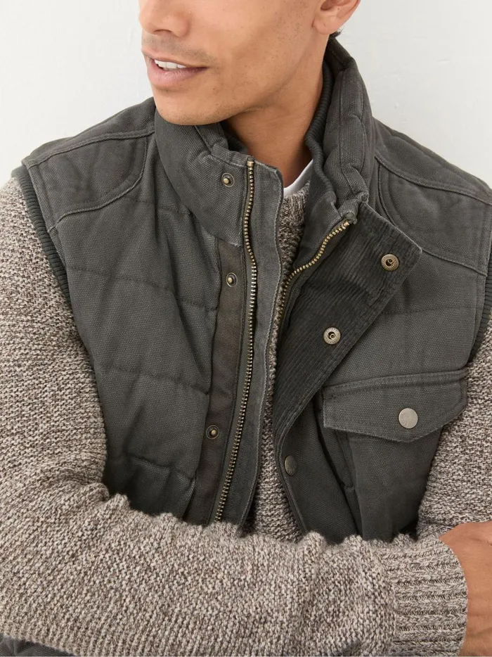 Men Coats and Jackets Fat Face Wardley Brown Canvas Gilet