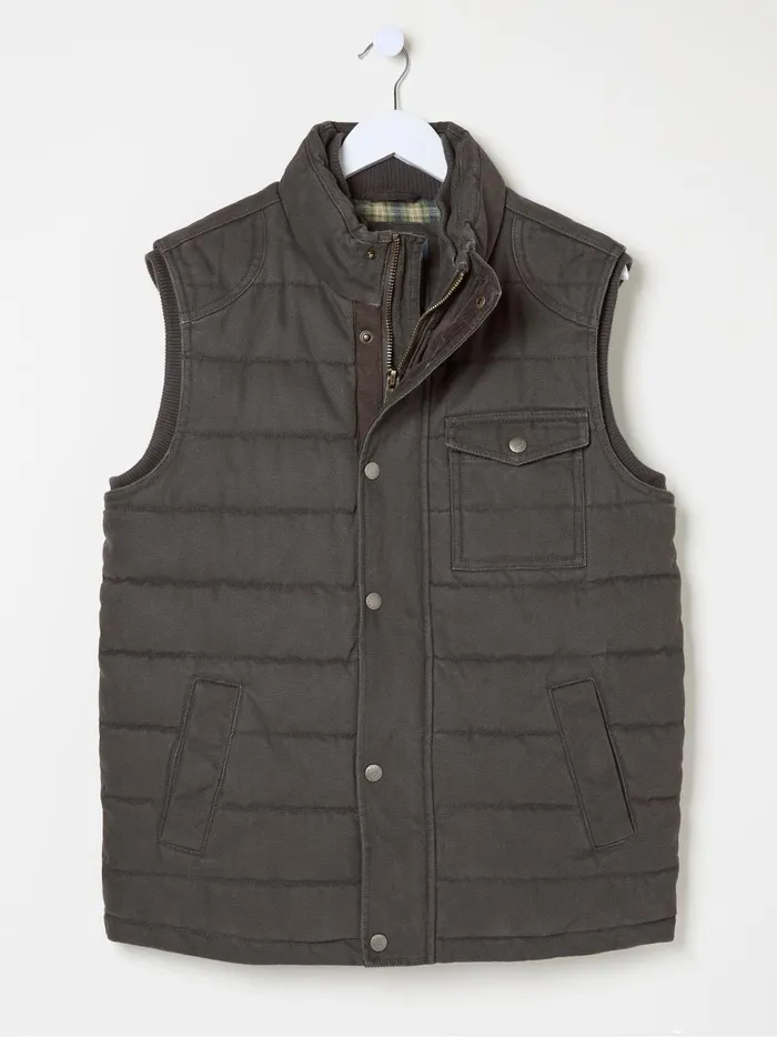 Men Coats and Jackets Fat Face Wardley Brown Canvas Gilet