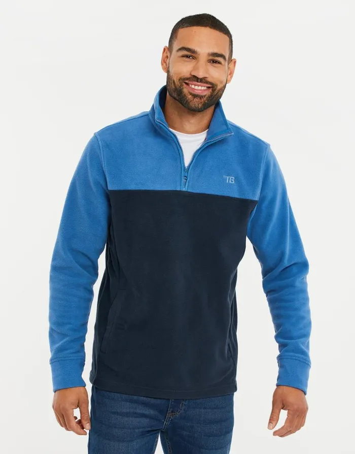 Men Cobalt and Navy Colourblock Quarter Zip Fleece Threadbare Quarter Zips Men Cobalt and Navy Colourblock Quarter Zip Fleece Threadbare Quarter Zips