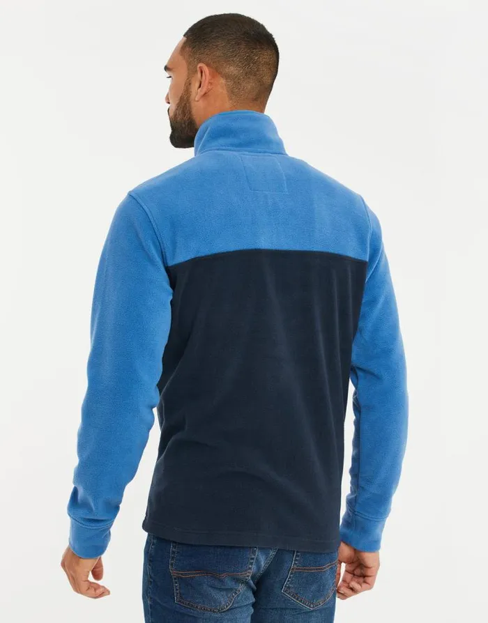Men Cobalt and Navy Colourblock Quarter Zip Fleece Threadbare Quarter Zips Men Cobalt and Navy Colourblock Quarter Zip Fleece Threadbare Quarter Zips