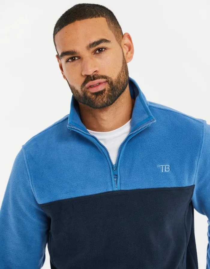 Men Cobalt and Navy Colourblock Quarter Zip Fleece Threadbare Quarter Zips Men Cobalt and Navy Colourblock Quarter Zip Fleece Threadbare Quarter Zips