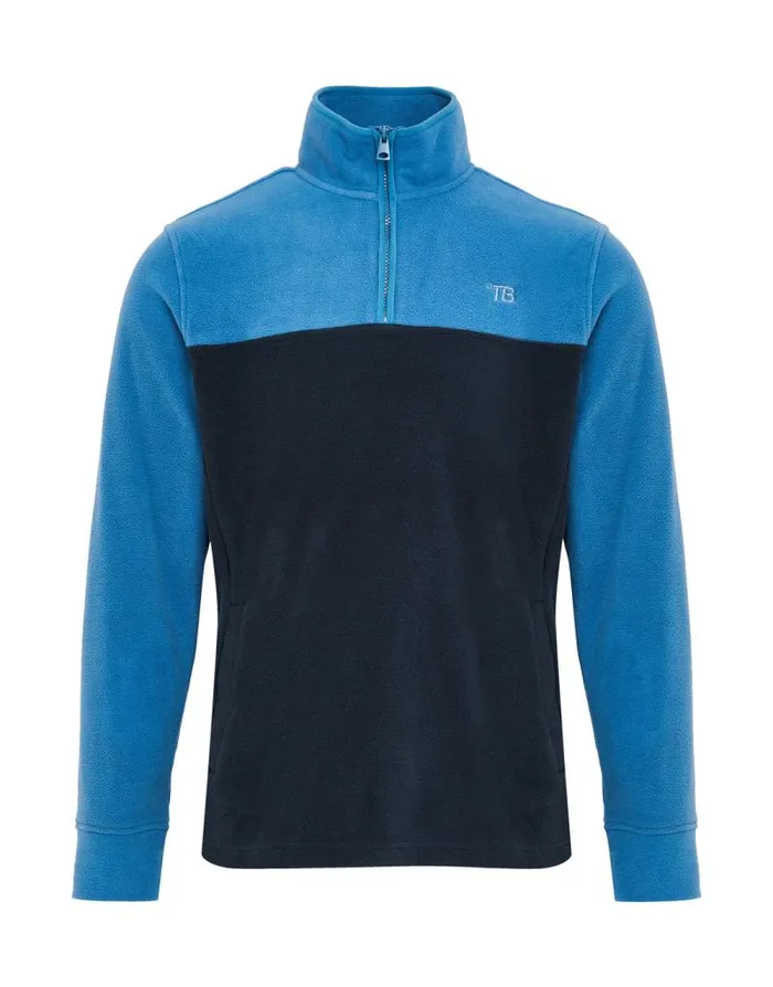 Men Cobalt and Navy Colourblock Quarter Zip Fleece Threadbare Quarter Zips Men Cobalt and Navy Colourblock Quarter Zip Fleece Threadbare Quarter Zips