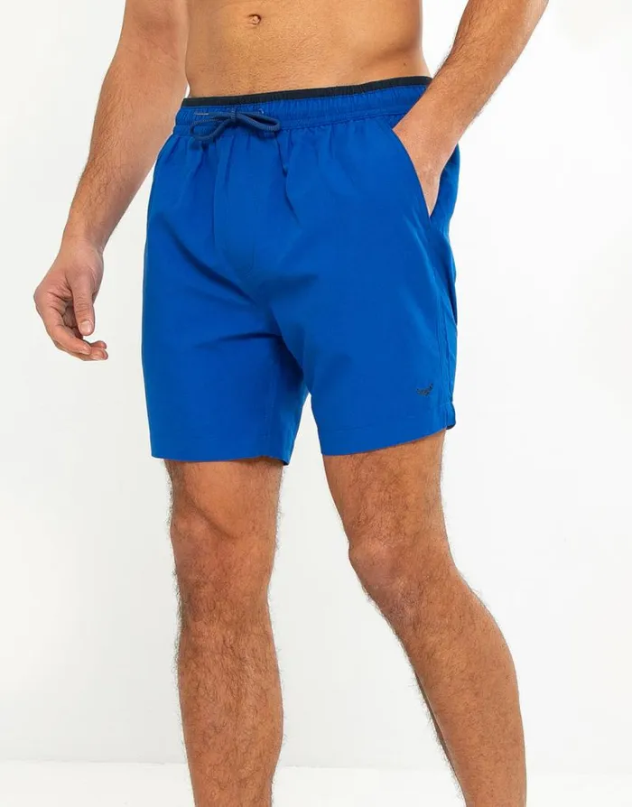Men Cobalt Blue Contrast Logo Swim Shorts Threadbare Swim Shorts